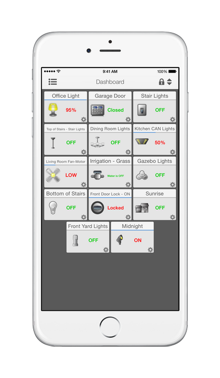 MobiLinc Dashboard on iPhone Plus